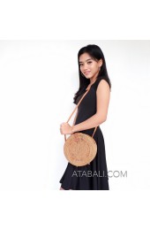 wide and large ata rattan round bag with flower pattern and lining